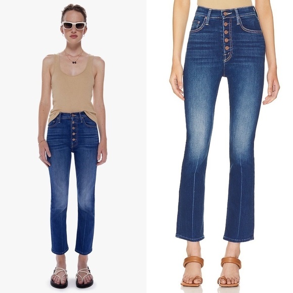 NWT MOTHER High Rise Button Fly Straight Leg Ankle Cropped Pixie Rider Jeans 31 - Picture 2 of 11